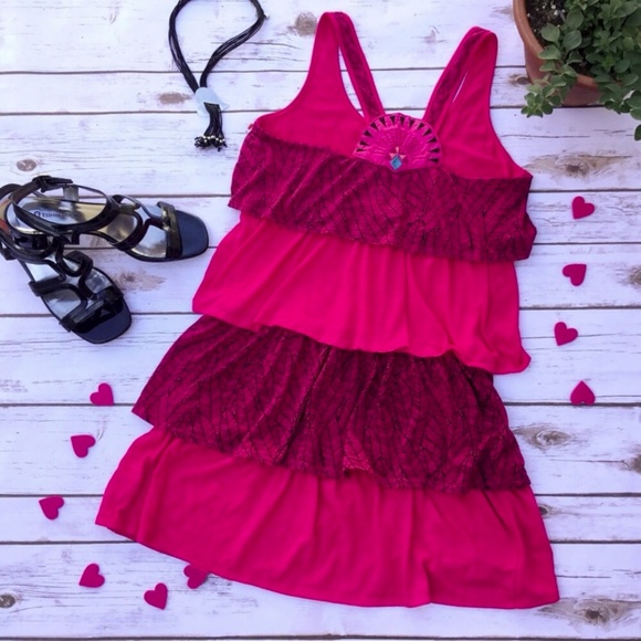 True Freedom Pink Layered Tibal Motif Sun Dress - Picture 3 of 7